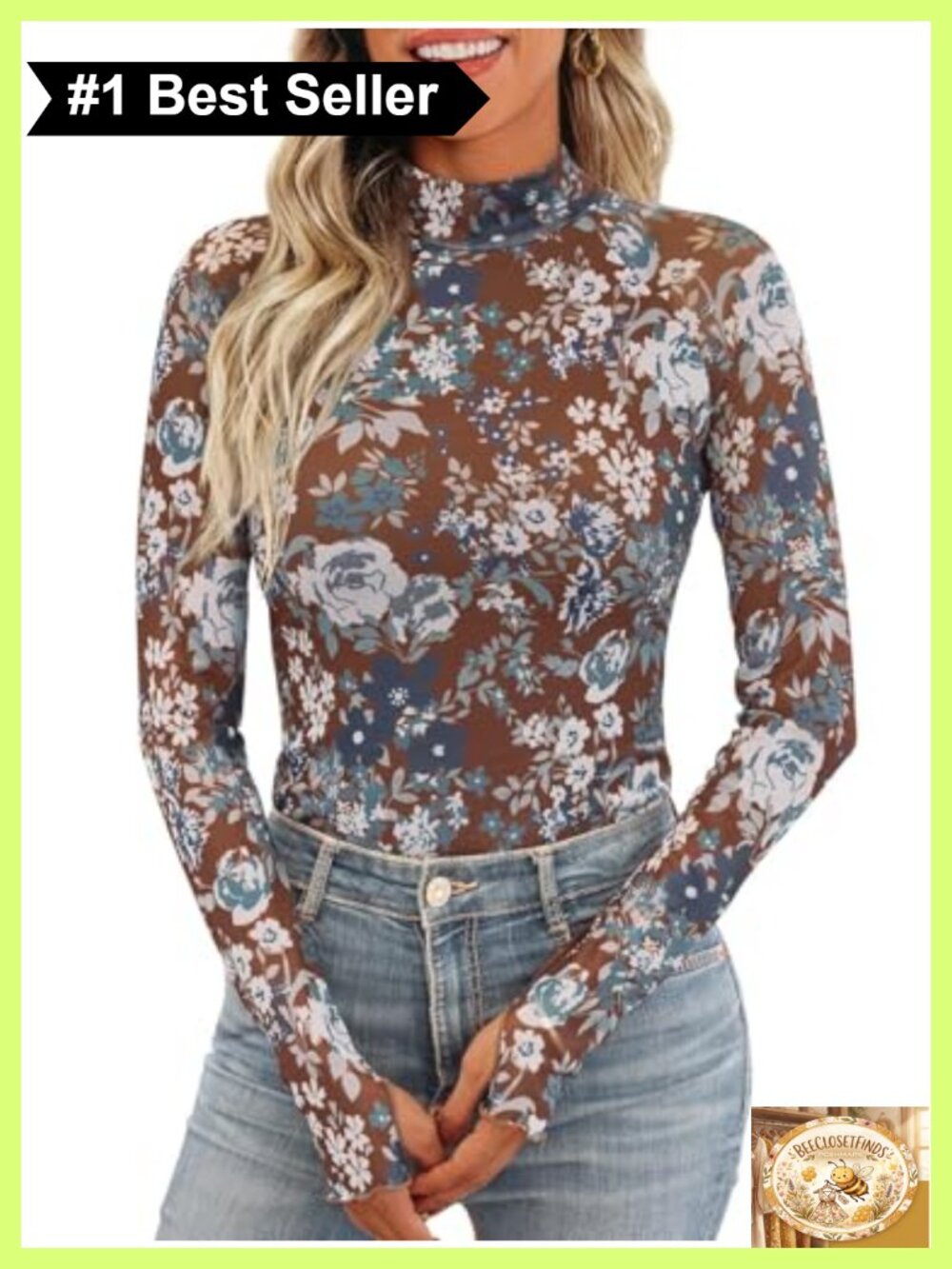 Lace Long Sleeve Sheer Floral Mesh Mock Neck Top